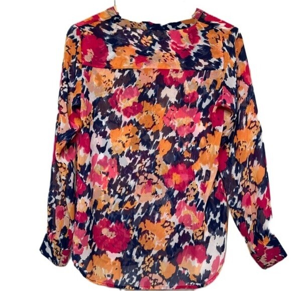 Liz Claiborne Watercolor Floral Abstract Long Sleeve Blouse Size Small - Picture 3 of 14